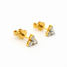 18K Yellow Gold Natural Diamond Three-Stone Stud Earrings | Classic Trio for Everyday Wear
