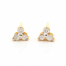 18K Yellow Gold Natural Diamond Three-Stone Stud Earrings | Classic Trio for Everyday Wear