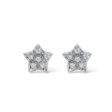 18K Yellow & White Gold | Natural Diamond Star Motif Stud Earrings | Round Cluster Jewelry