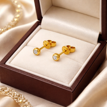 18K Yellow Gold Natural Round Diamond Stud Earrings | Minimal Bezel Set for Everyday Wear