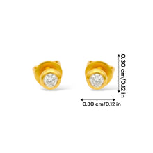 18K Yellow Gold Natural Round Diamond Stud Earrings | Minimal Bezel Set for Everyday Wear