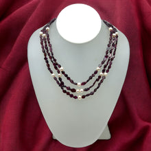 Natural Garnet Fancy 6mm & Pearl Multi Layered Gemstone Necklace