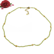 August Birthstone Natural Peridot 4mm with 925 Sterling Silver Station Necklace Faceted Rondelle Beaded Gemstone Gold Charms