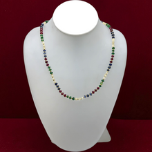 Mix Semiprecious 925 Sterling Silver Station Necklace with Natural Emerald Ruby Sapphire 4mm Faceted Rondelle Beaded Gemstone Energy Blend