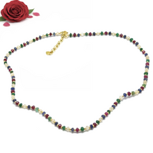 Sterling Silver 925 Station Necklace with Natural Emerald Ruby Sapphire Precious 4mm Faceted Rondelle Beaded Gemstone Harmony Stone