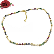 Heritage 925 Sterling Silver Station Necklace with Natural Sapphire Ruby Emerald 4mm Faceted Rondelle Beads Gemstone Harmony Stone