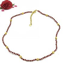 Beaded Gemstone Natural Ruby 3mm with 925 Sterling Silver Station Necklace Faceted Rondelle Gold Charms Love Symbol