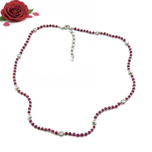 Timeless 925 Sterling Silver Station Necklace with Natural Ruby 4mm Faceted Rondelle Beaded Gemstone Silver Charms July Birthstone
