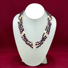 Handmade Natural Garnet Plain Hexagon & Chalcedony Nugget Gemstone Beaded 18.9