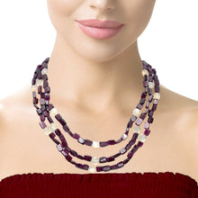 Handmade Natural 17.2 Inch Garnet Plain Tube 6x5 mm & Chalcedony Round Gemstone Beaded Necklace