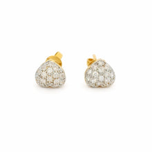 18K Yellow & White Gold | Natural Diamond Heart Motif Stud Earrings | Round Cluster Design