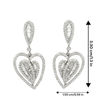 18K White Gold Dangle Earrings | Double Heart Natural Diamond | Romantic Statement Jewelry