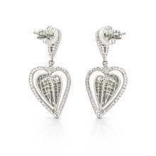 18K White Gold Dangle Earrings | Double Heart Natural Diamond | Romantic Statement Jewelry