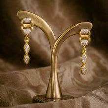 18K Yellow Gold Natural Diamond & Tourmaline Drop Pendant & Earrings Set | Marquise & Bar Settings Jewelry