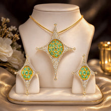 18K Yellow Gold Natural Diamond & Paraiba Tourmaline Starburst Pendant & Earrings Set | Compass Motif Jewelry