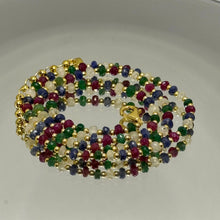 Sterling Silver 925 Station Necklace with Natural Emerald Ruby Sapphire Precious 4mm Faceted Rondelle Beaded Gemstone Harmony Stone