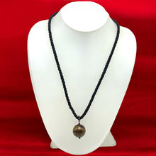 Natural Tiger's Eye Gemstone Pendant Necklace 18mm Ball with Black Twisted Cord Powerful Jewellery