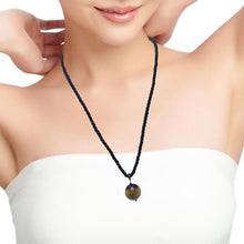 Natural Ball Tiger's Eye Gemstone 18mm Ball Black Twisted Cord Pendant Necklace Associated With Protection Courage And Grounding