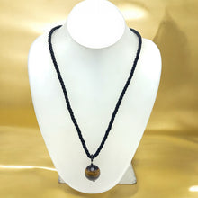 Natural Ball Tiger's Eye Gemstone 18mm Ball Black Twisted Cord Pendant Necklace Associated With Protection Courage And Grounding