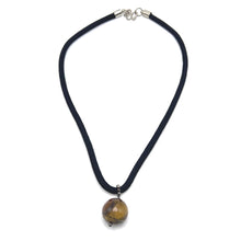 Natural Tiger's Eye Gemstone 18mm Ball With Black Twisted Cord Pendant Necklace Known For Confidence Strength And Stability