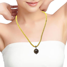Natural Tiger's Eye Gemstone 18mm Ball With Handcrafted Yellow Twisted Cord Pendant Necklace Associated With Courage Clarity And Protection