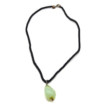 Natural Green Chalcedony Gemstone Pendant  29mm Tumble Shape with Black Twisted Cord Necklace Improve Memory Boost Creativity