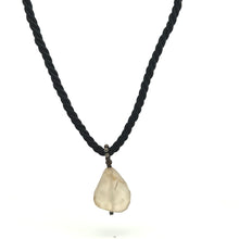 Natural Chalcedony Gemstone 22mm Tumble Shape with Black Twisted Cord Pendant Necklace