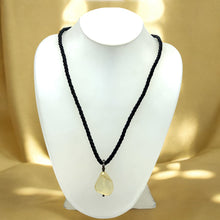 Natural Chalcedony Gemstone 21mm Tumble Shape with Black Twisted Cord Pendant Necklace