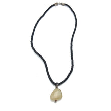 Natural Chalcedony Gemstone 21mm Tumble Shape with Black Twisted Cord Pendant Necklace