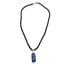 Natural Sodalite Gemstone 26mm Fancy Shape with Black Twisted Cord Pendant Necklace Poet's Stone Unisex Jewelry