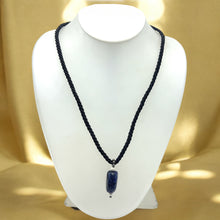 Natural Sodalite Gemstone  Pendant Necklace 21mm Bar Shape Smooth Luster with Black Twisted Cord Worn For Powerful energy