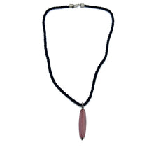 Natural Rhodonite Vertical Bar Gemstone 40mm with Black Twisted Cord Pendant Necklace