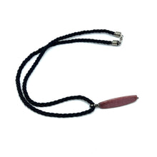 Natural Rhodonite Vertical Bar Gemstone 40mm with Black Twisted Cord Pendant Necklace