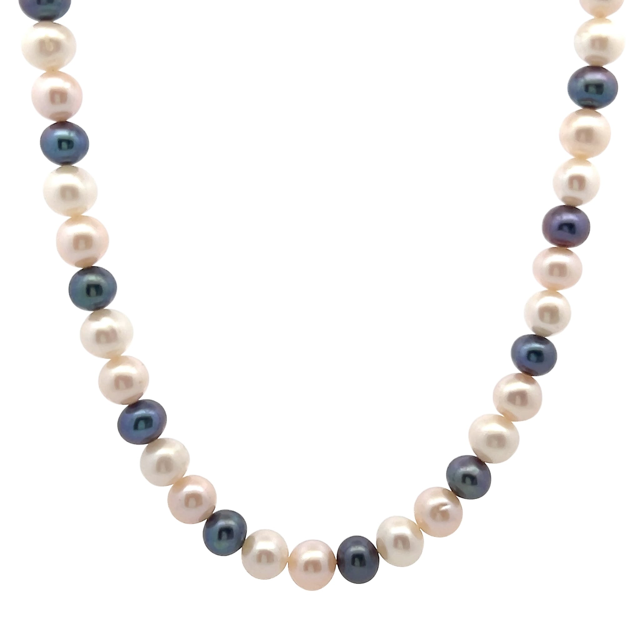 Natural Freshwater Pearl 8mm White Pink Grey Ringed Necklace 18.2inch Charming Necklace for Creativity and Emotional Balance