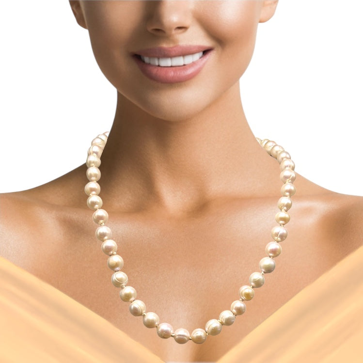 Natural Freshwater Pearl 9mm Cream Ringed Necklace 19.5inch Timeless Pearl Necklace for Peace and Positive Energy