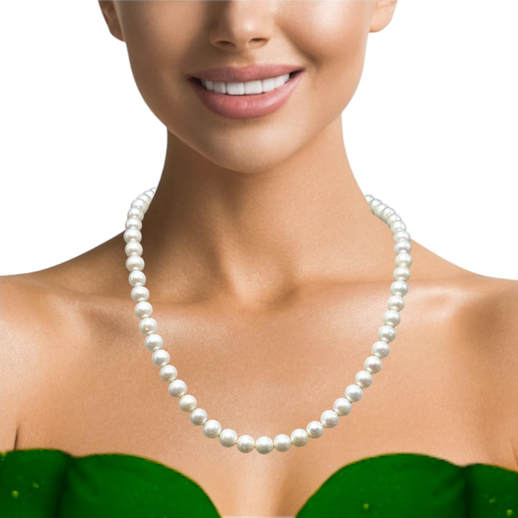 Natural Freshwater Pearl 7mm White Round Necklace 17inch Classic Pearl Jewelry for Purity and Loving Energy
