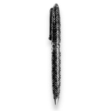 Luxury Black Handcrafted Writing Pen With Silver Embossed Grid