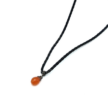 Natural Carnelian Gemstone 13mm Drop Shape With Black Twisted Cord Pendant Necklace Known For Action Focus And Determination