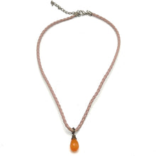 Natural Carnelian Gemstone 15mm Drop Shape With Light Pink Twisted Cord Pendant Necklace Associated With Passion Drive And Uplifting Energy