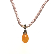 Natural Carnelian Gemstone 15mm Drop Shape With Light Pink Twisted Cord Pendant Necklace Associated With Passion Drive And Uplifting Energy