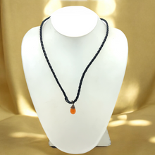 Natural Carnelian Gemstone 14mm Drop Shape with Black Twisted Cord Pendant Necklace