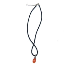 Natural Carnelian Gemstone 14.5mm Pear Shape With Black Twisted Cord Pendant Necklace Associated With Confidence Creativity And Inner Strength
