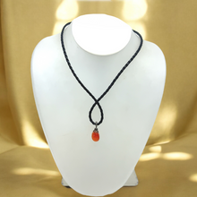 Natural Carnelian Gemstone 14.5mm Pear Shape With Black Twisted Cord Pendant Necklace Associated With Confidence Creativity And Inner Strength