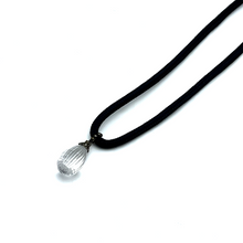 White Crystal 19mm Drop Faceted Stone With Elegant Black Twisted Cord Pendant Necklace Associated With Clarity Focus And Pure Intention