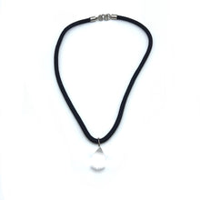 White Crystal Stone 14mm Drop Shape With Black Twisted Cord Pendant Necklace Known For Clarity Positivity And Balance
