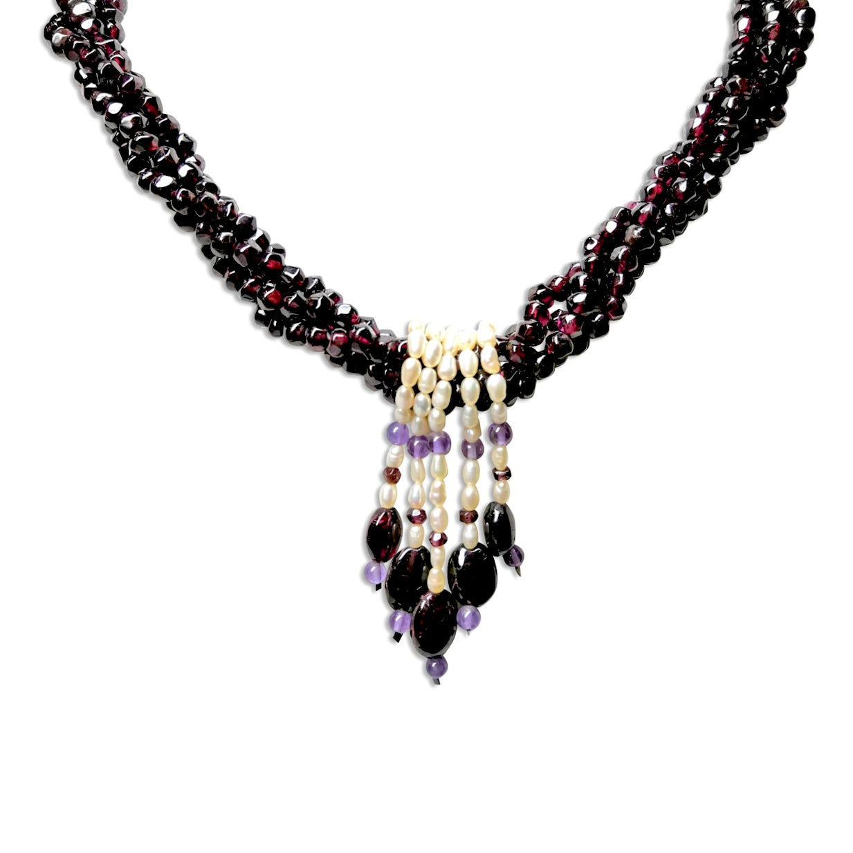 Natural Garnet Pearl Amethyst Birthstone Handmade Necklace