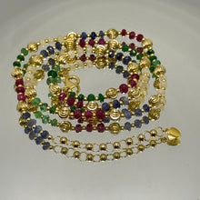 Heritage 925 Sterling Silver Station Necklace with Natural Sapphire Ruby Emerald 4mm Faceted Rondelle Beads Gemstone Harmony Stone