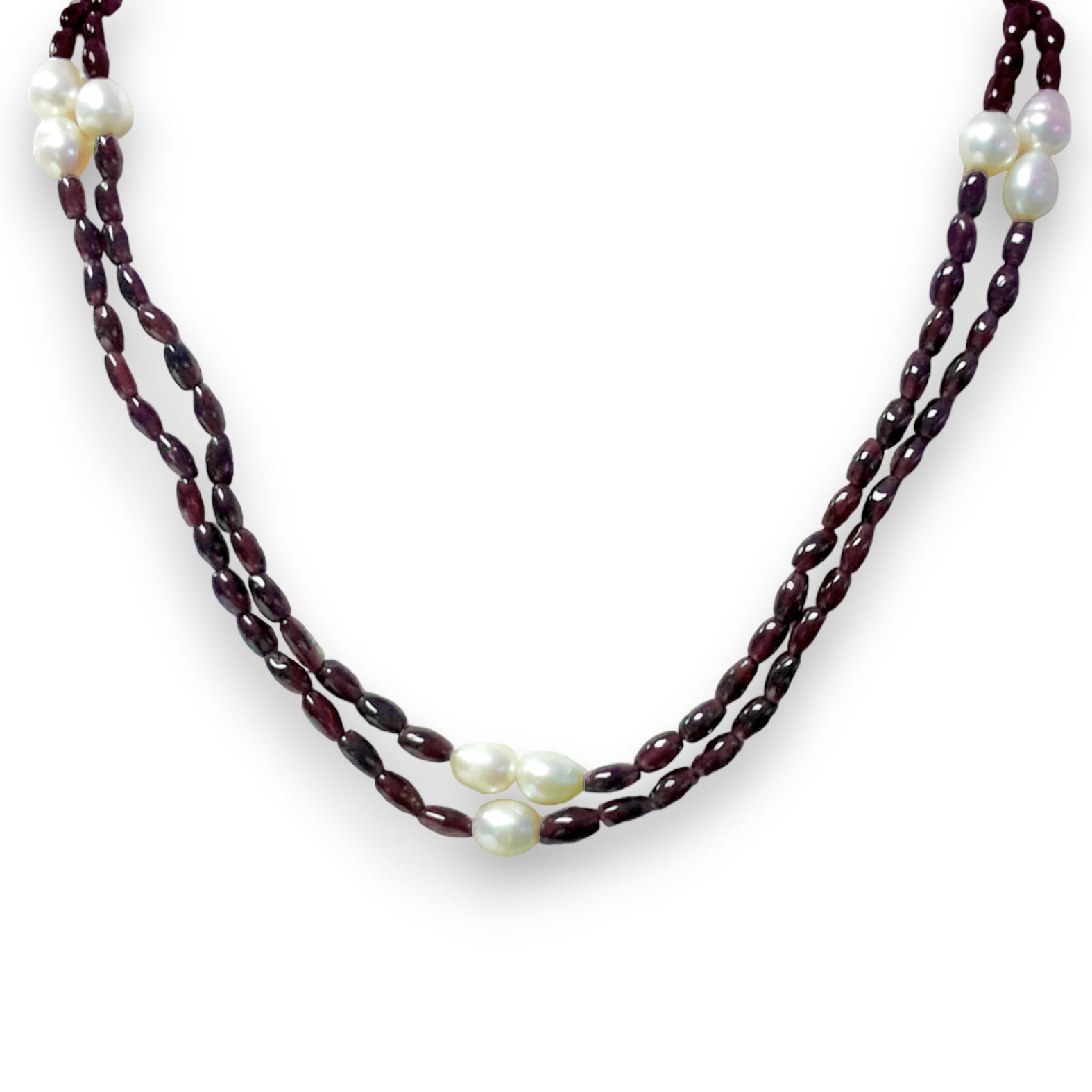 Natural Handmade Necklace 16"-18" Freshwater Pearls Garnet Gem Beads Jewellery