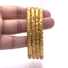 Elegant Yellow Gold Plated Bangles Featuring Textured Traditional Design and Fine Geometric Engravings Electro Gold Plated Bangle