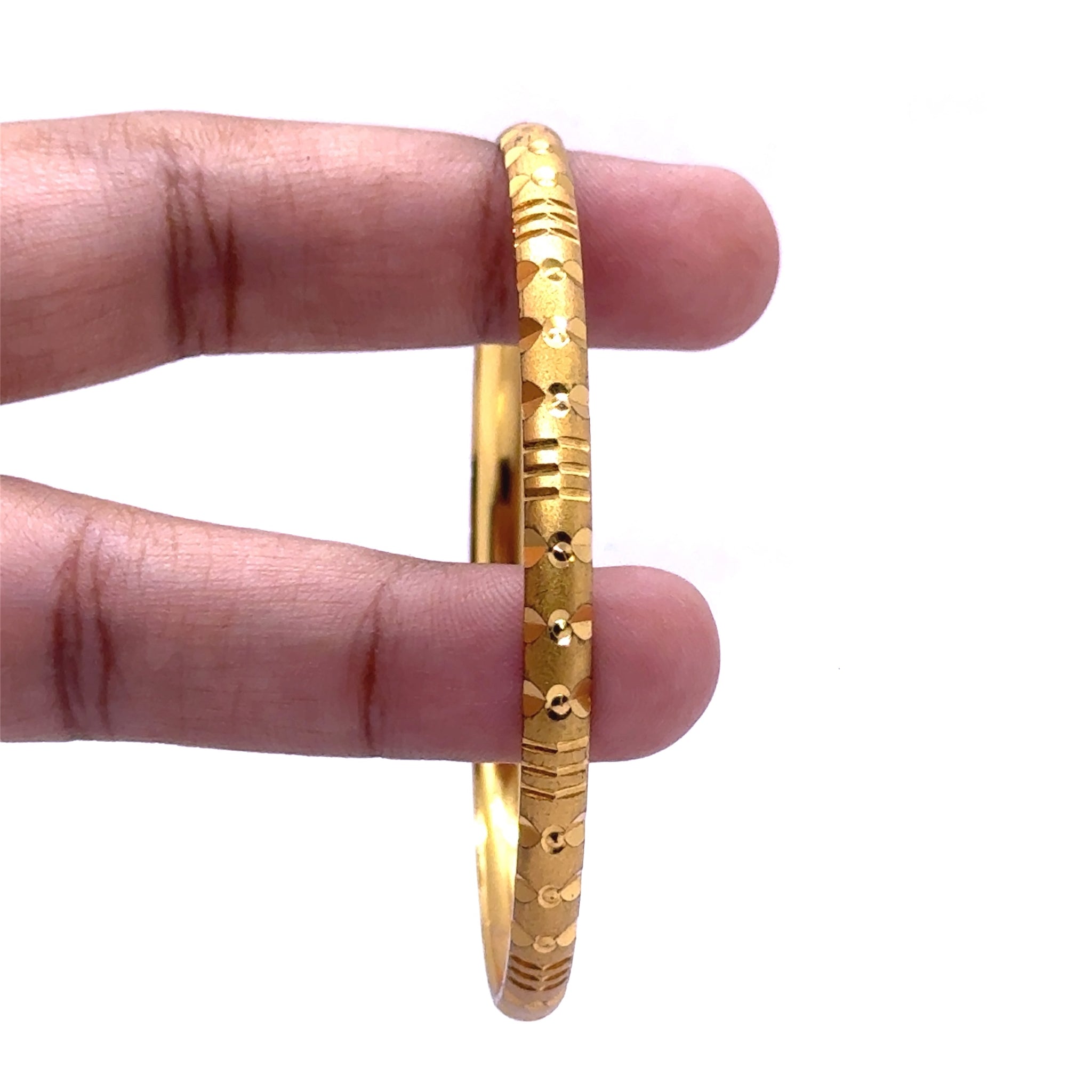 Elegant Yellow Gold Plated Bangle 1 Piece Featuring Textured Traditional Design and Fine Geometric Engravings Electro Gold Plated Bangle